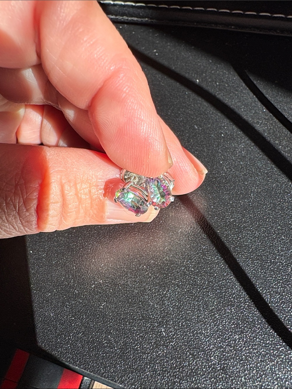 Mystic Aurora Crystal Stud Earrings - Iridescent Pink-Green